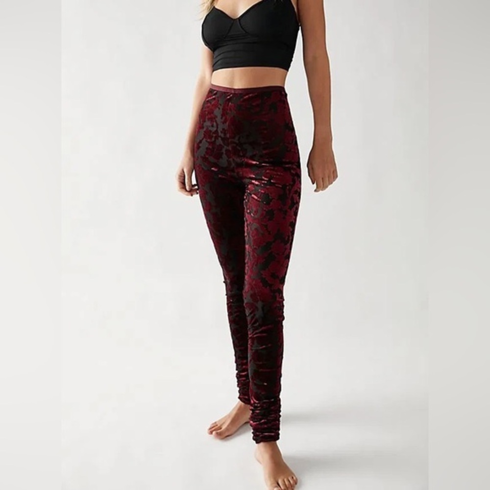 FREE PEOPLE | NWT Intimately Magic Hour Burgundy Sheer Velvet Leggings Women XS